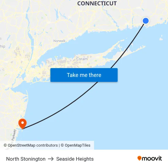 North Stonington to Seaside Heights map