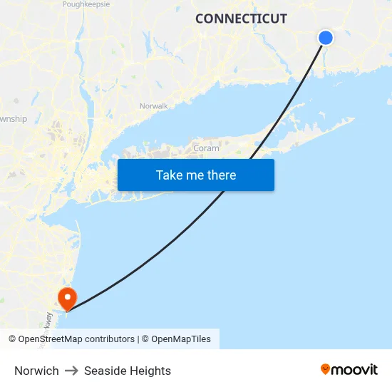 Norwich to Seaside Heights map