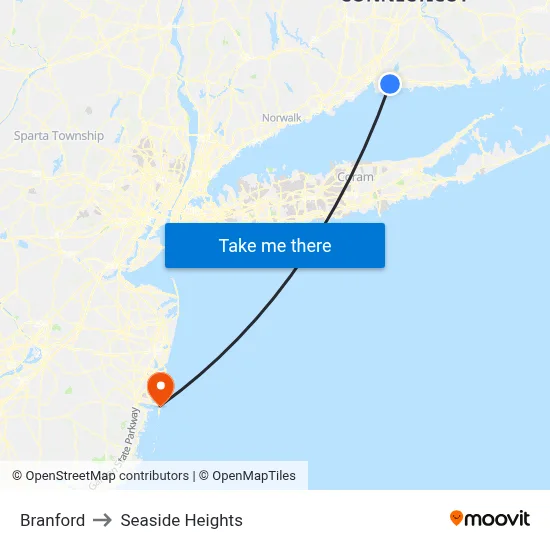 Branford to Seaside Heights map