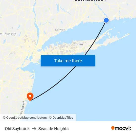 Old Saybrook to Seaside Heights map