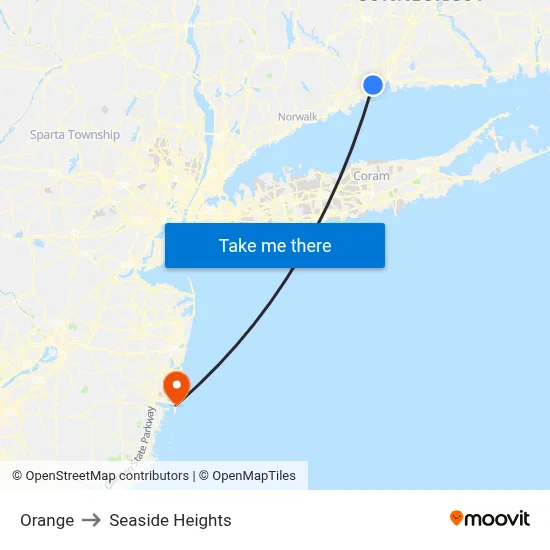 Orange to Seaside Heights map