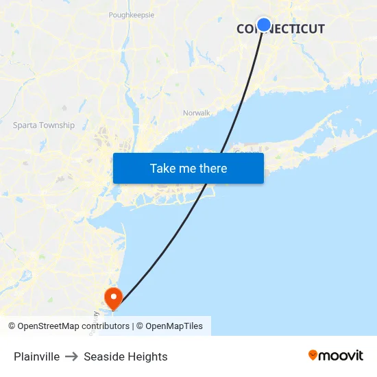 Plainville to Seaside Heights map