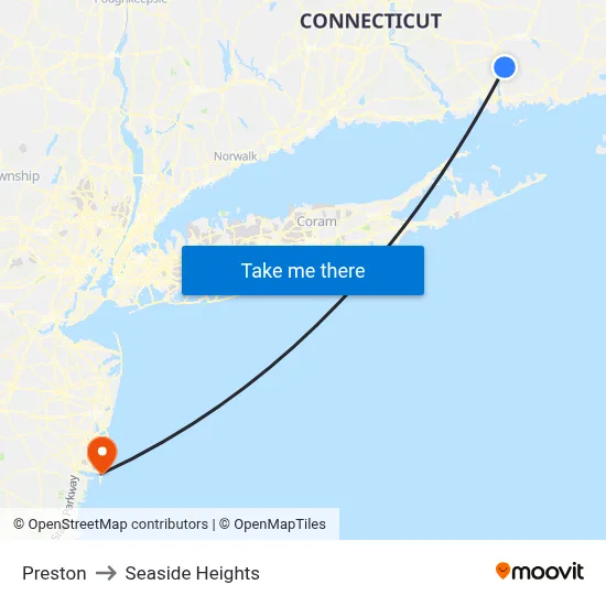 Preston to Seaside Heights map