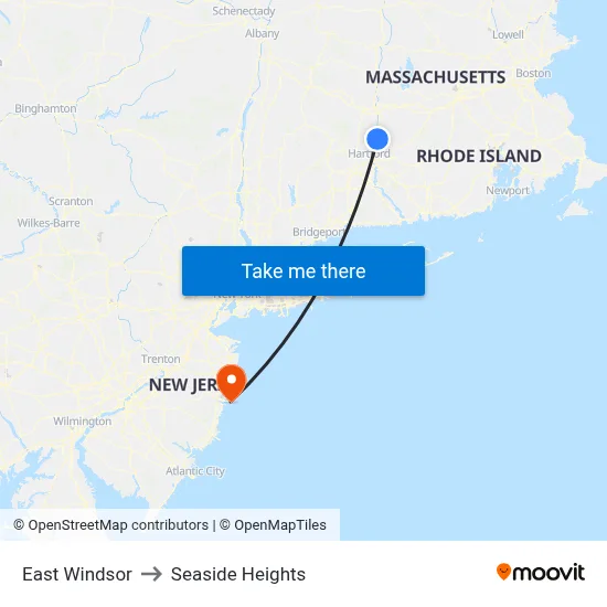 East Windsor to Seaside Heights map