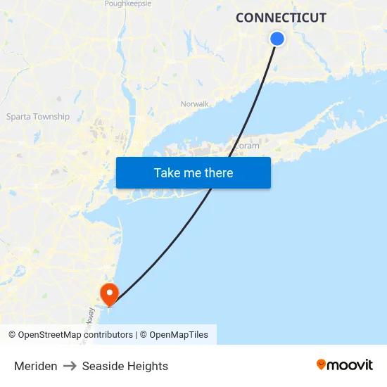 Meriden to Seaside Heights map