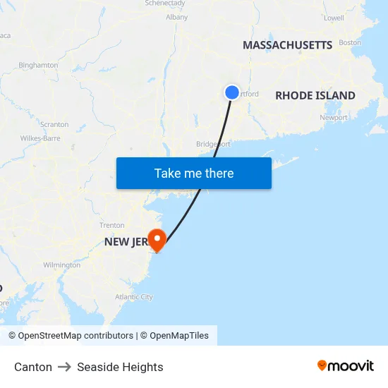 Canton to Seaside Heights map