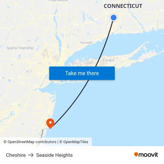 Cheshire to Seaside Heights map