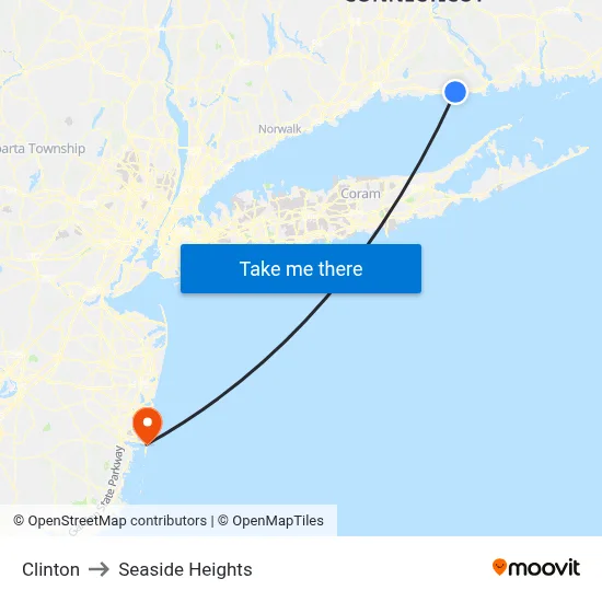 Clinton to Seaside Heights map