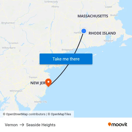 Vernon to Seaside Heights map
