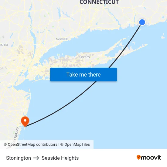 Stonington to Seaside Heights map