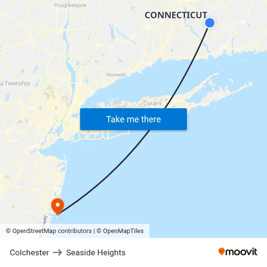Colchester to Seaside Heights map
