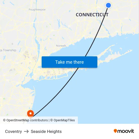 Coventry to Seaside Heights map
