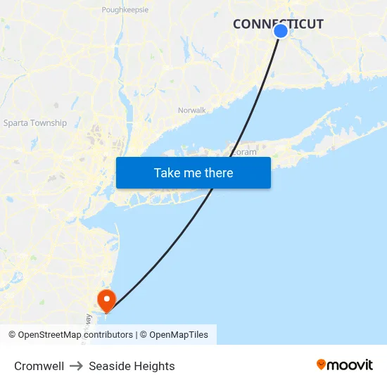 Cromwell to Seaside Heights map