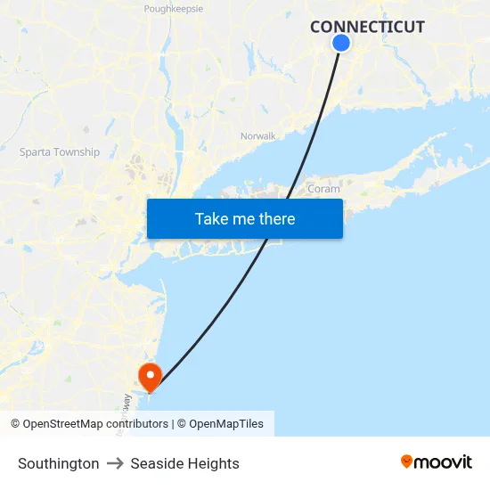 Southington to Seaside Heights map