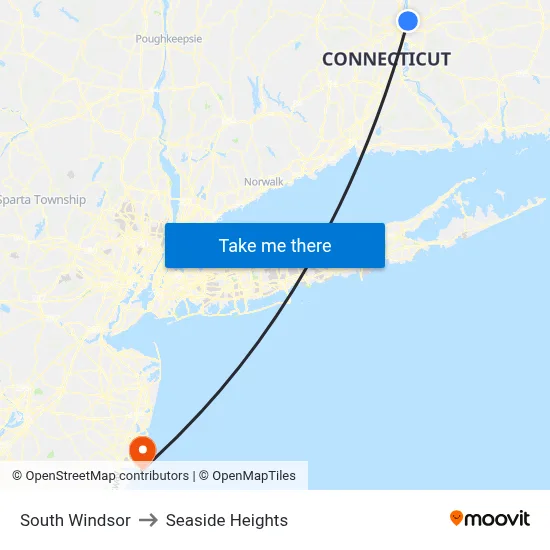 South Windsor to Seaside Heights map