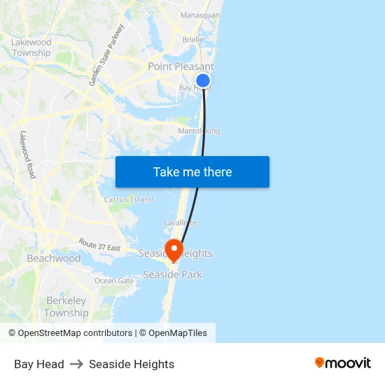 Bay Head to Seaside Heights map