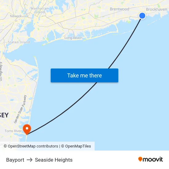 Bayport to Seaside Heights map