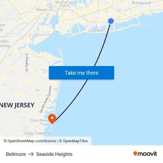Bellmore to Seaside Heights map