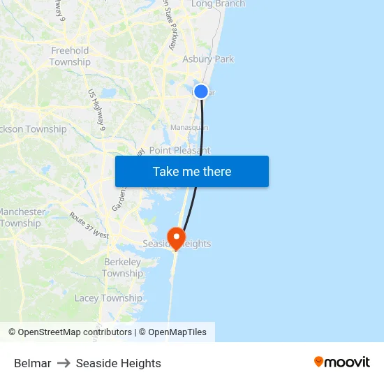 Belmar to Seaside Heights map