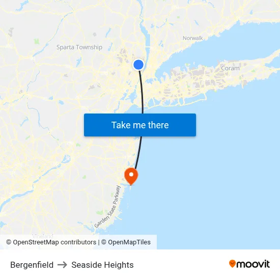 Bergenfield to Seaside Heights map