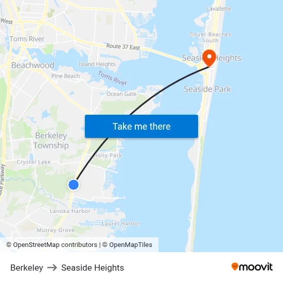 Berkeley to Seaside Heights map
