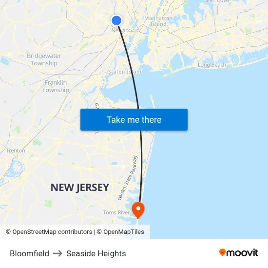 Bloomfield to Seaside Heights map