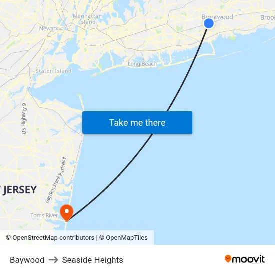Baywood to Seaside Heights map