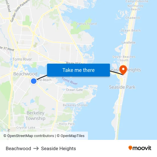 Beachwood to Seaside Heights map