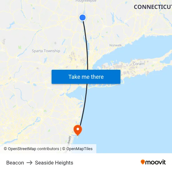 Beacon to Seaside Heights map