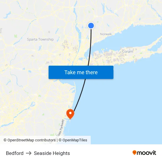 Bedford to Seaside Heights map