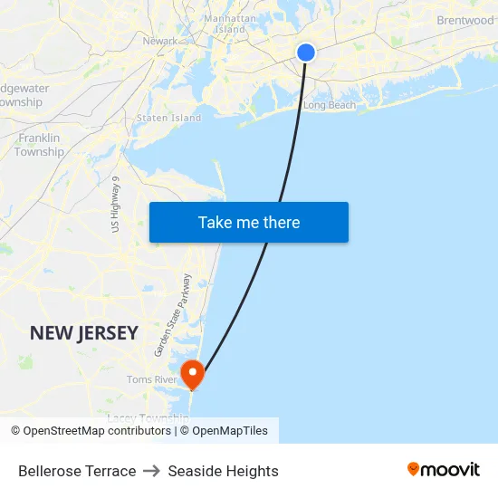Bellerose Terrace to Seaside Heights map