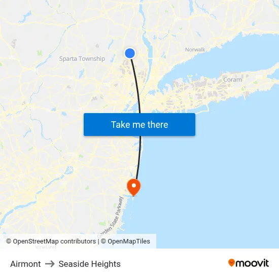 Airmont to Seaside Heights map
