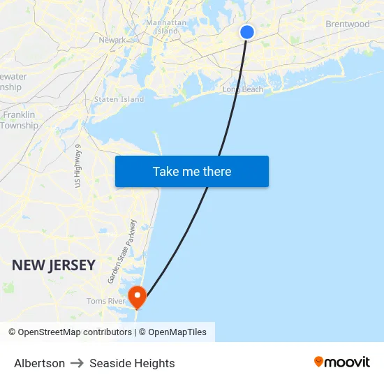 Albertson to Seaside Heights map