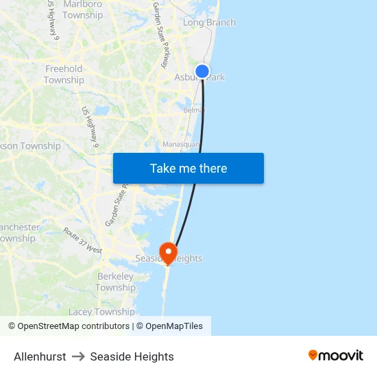 Allenhurst to Seaside Heights map