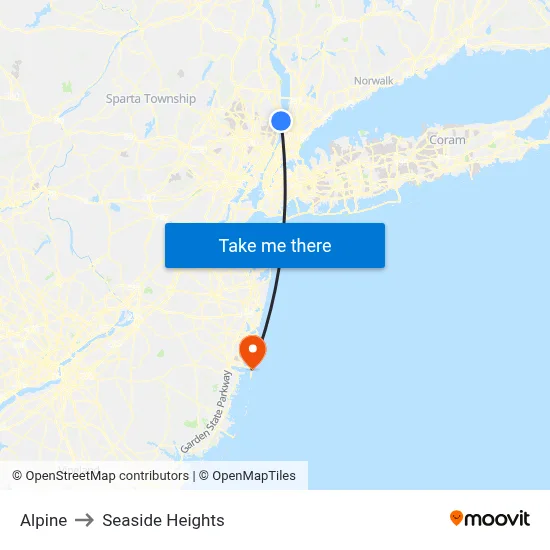 Alpine to Seaside Heights map