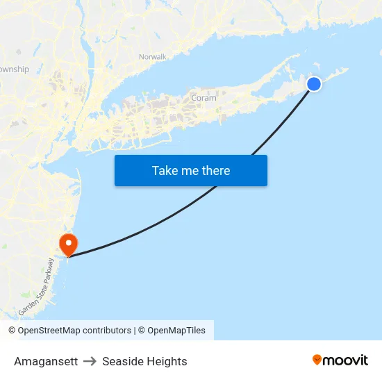 Amagansett to Seaside Heights map