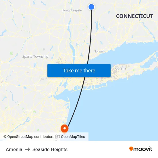 Amenia to Seaside Heights map