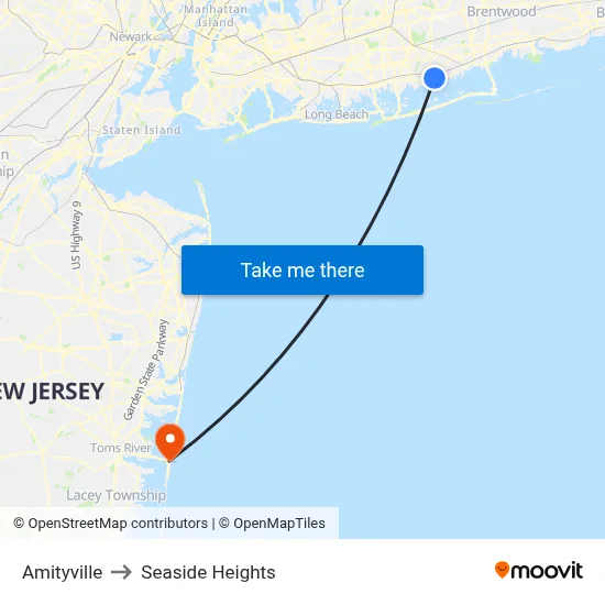 Amityville to Seaside Heights map