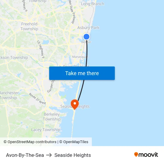 Avon-By-The-Sea to Seaside Heights map