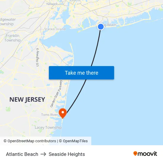 Atlantic Beach to Seaside Heights map