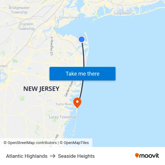 Atlantic Highlands to Seaside Heights map