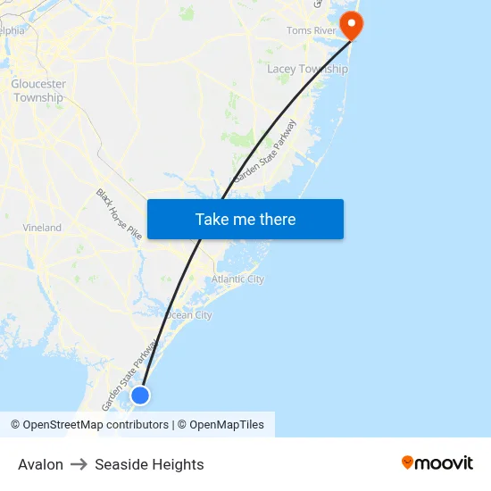 Avalon to Seaside Heights map