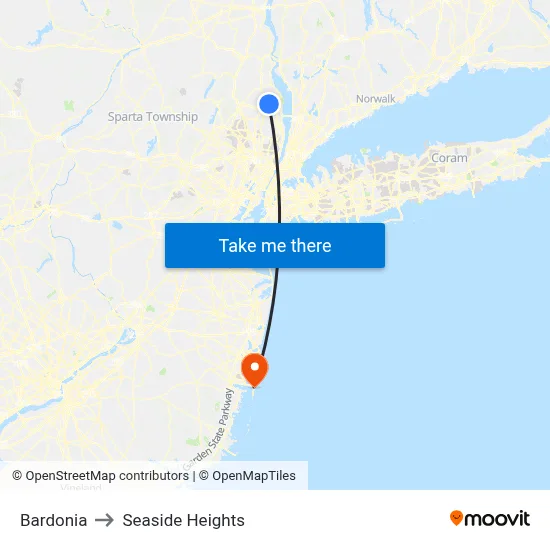 Bardonia to Seaside Heights map