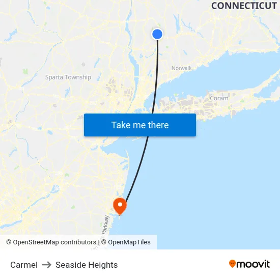 Carmel to Seaside Heights map