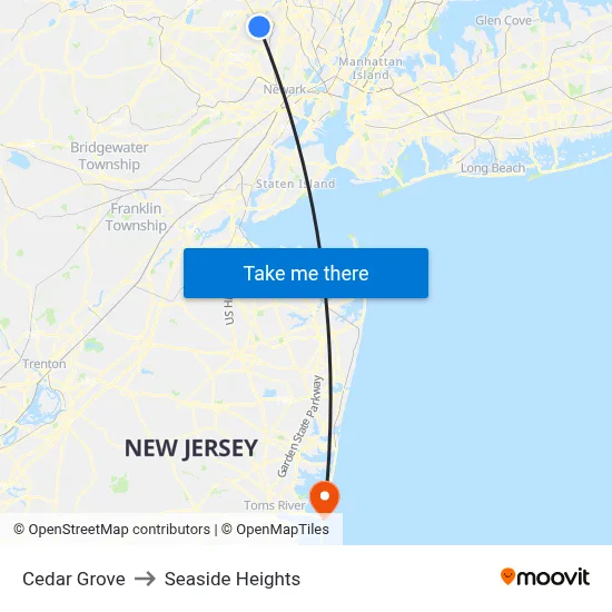 Cedar Grove to Seaside Heights map
