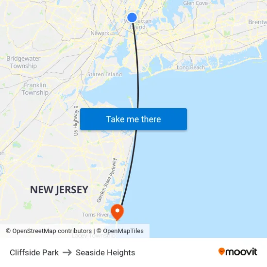Cliffside Park to Seaside Heights map