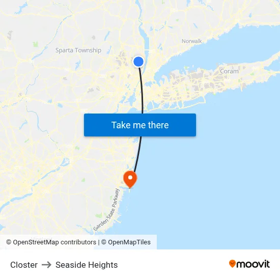 Closter to Seaside Heights map