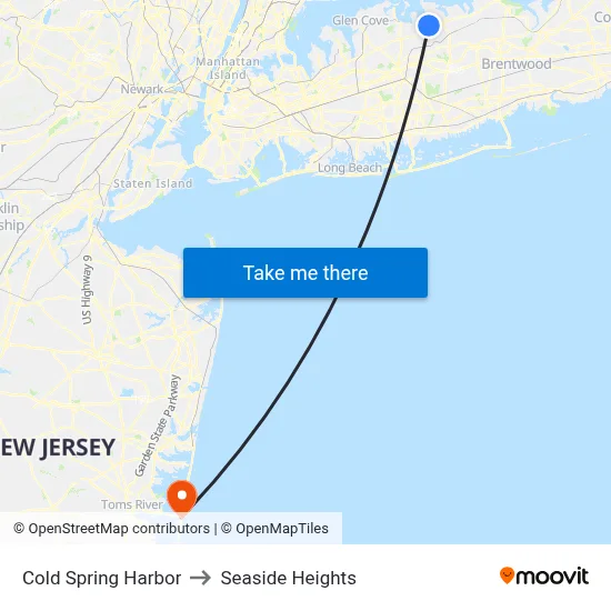 Cold Spring Harbor to Seaside Heights map