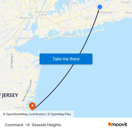 Commack to Seaside Heights map