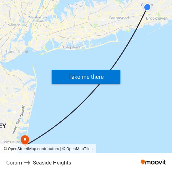 Coram to Seaside Heights map